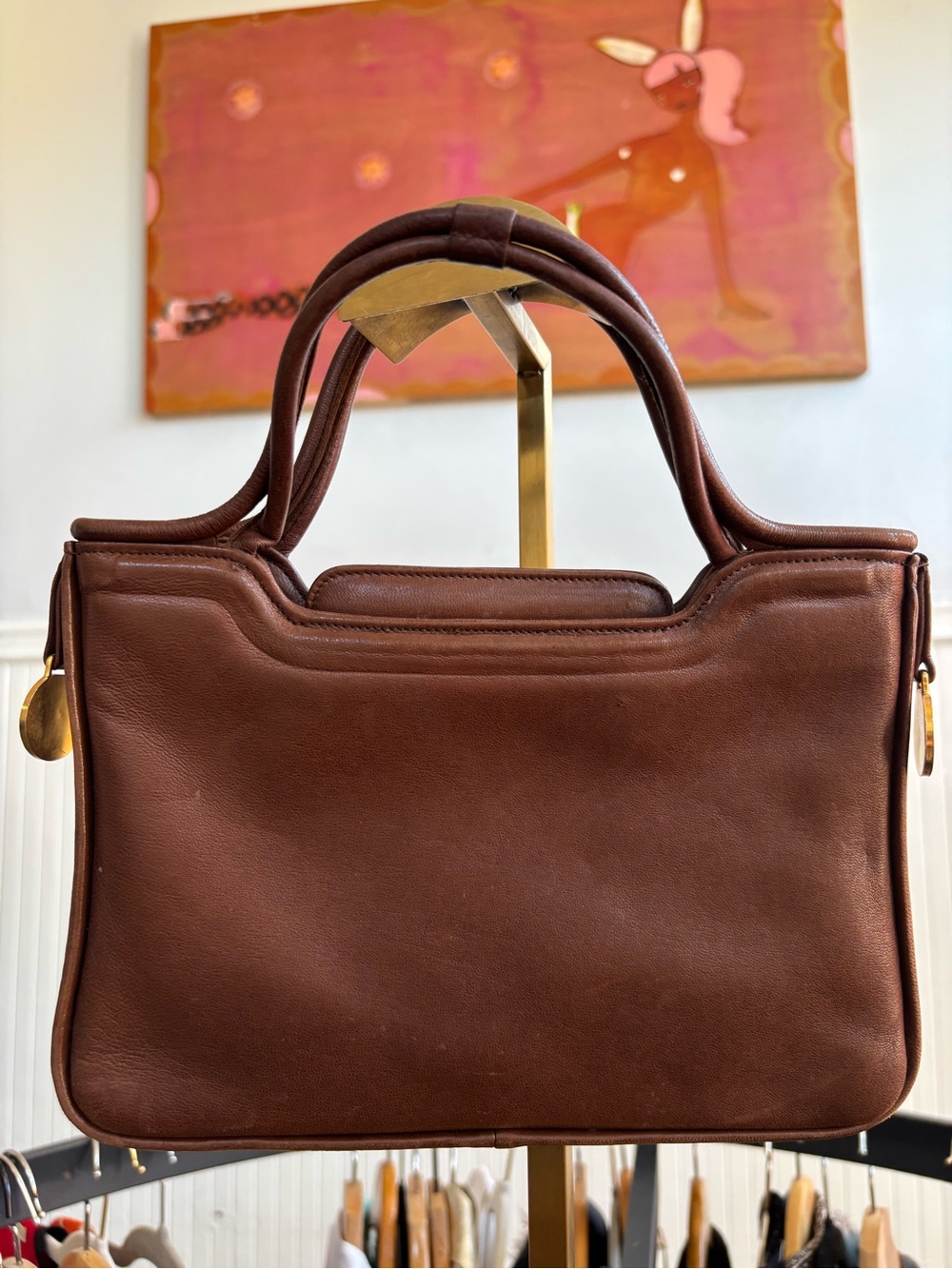 No label Classic Brown Leather Top-Handle Women’s Bag